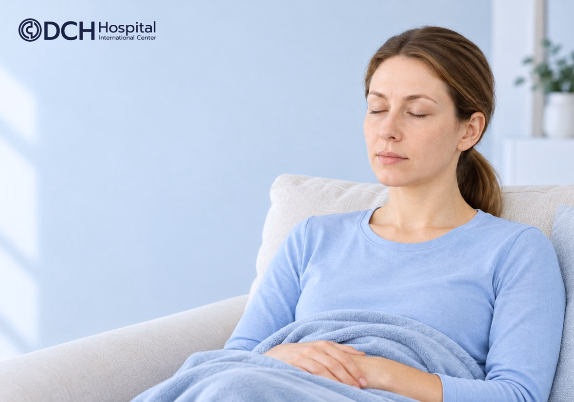 Woman Resting Upright During Eyelid Surgery Recovery Planning