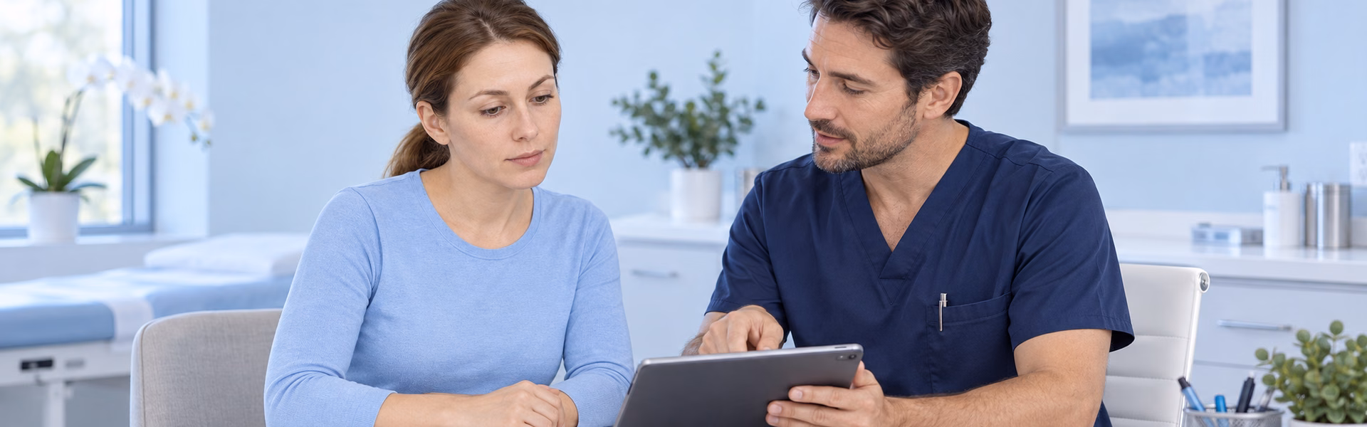 Woman Discussing Facial Treatment Goals And Safety With A Physician