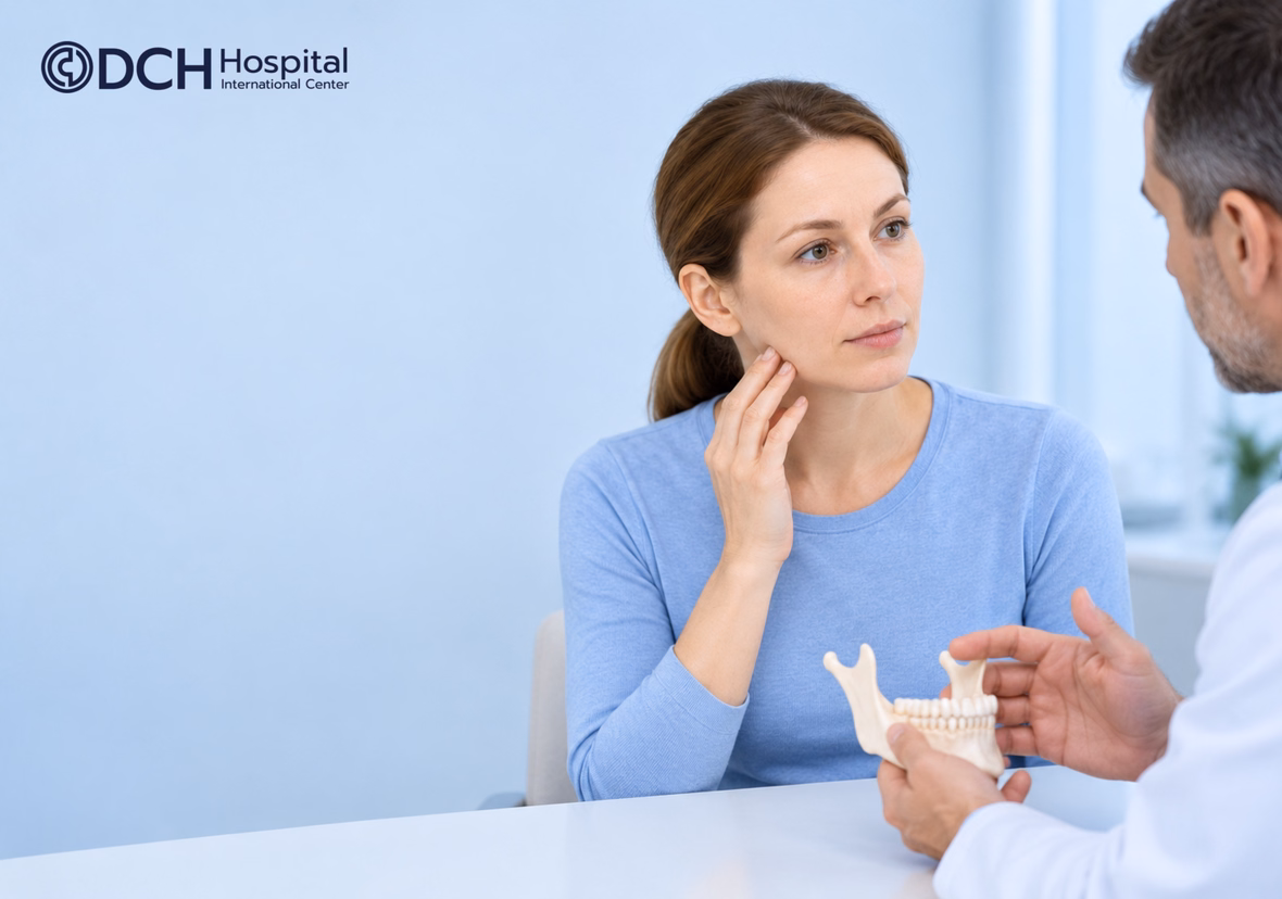 Woman Discussing Jaw Contouring With A Clinician